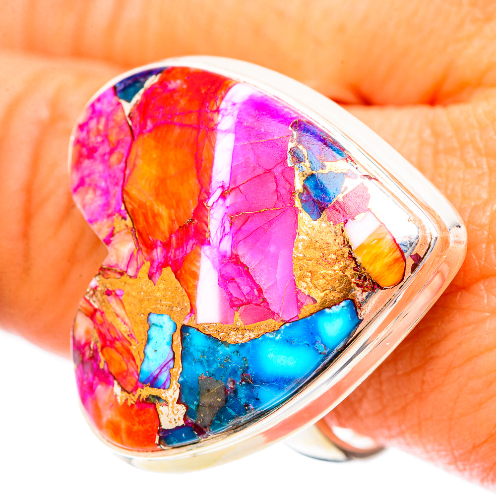 Kingman Pink Dahlia Turquoise Rings handcrafted by Ana Silver Co - RING117649