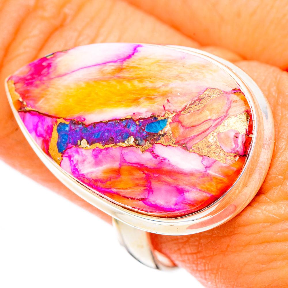Kingman Pink Dahlia Turquoise Rings handcrafted by Ana Silver Co - RING117652
