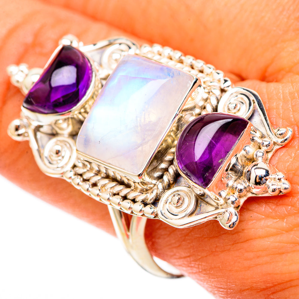 Rainbow Moonstone Rings handcrafted by Ana Silver Co - RING117674
