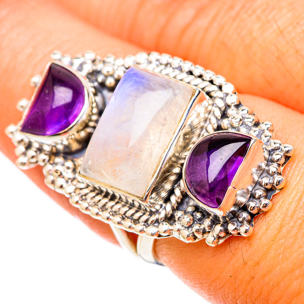 Rainbow Moonstone Rings handcrafted by Ana Silver Co - RING117675