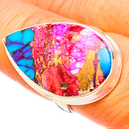Kingman Pink Dahlia Turquoise Rings handcrafted by Ana Silver Co - RING117681