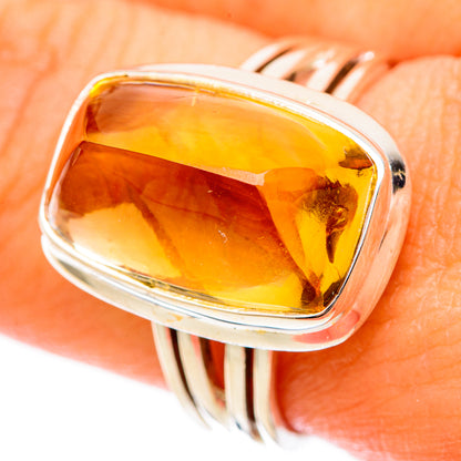 925 sterling silver ring with faceted sugarloaf citrine gemstone, close-up on band