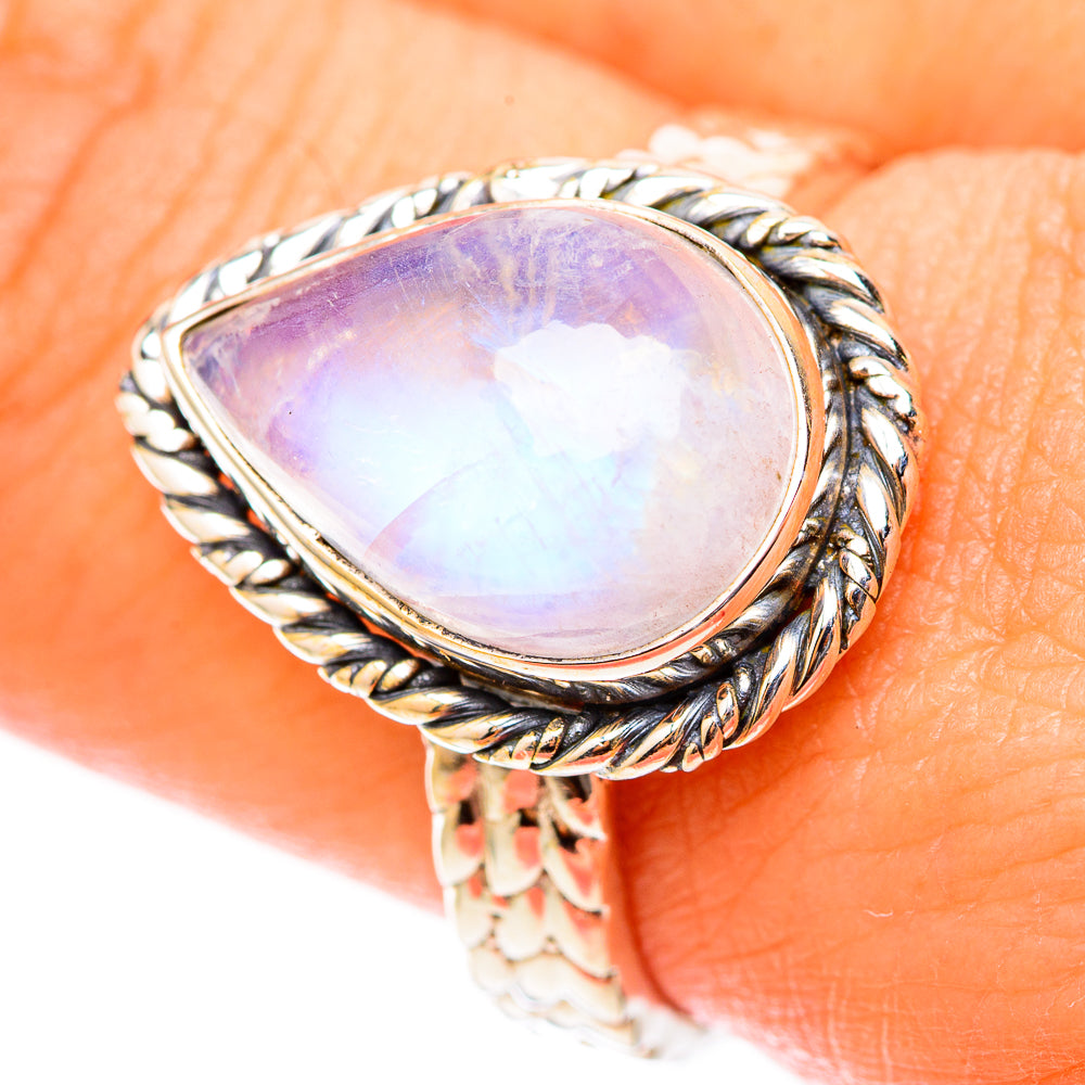 Rainbow Moonstone Rings handcrafted by Ana Silver Co - RING117750