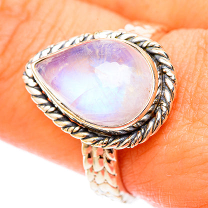 Rainbow Moonstone Rings handcrafted by Ana Silver Co - RING117750