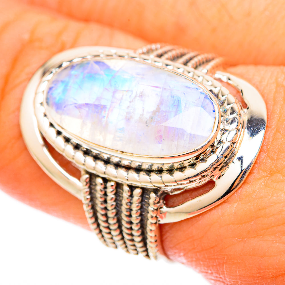 Rainbow Moonstone Rings handcrafted by Ana Silver Co - RING117753