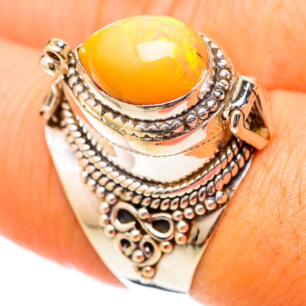 Poison Natural sterling silver opal ring with oval orange-yellow gemstone bezel setting