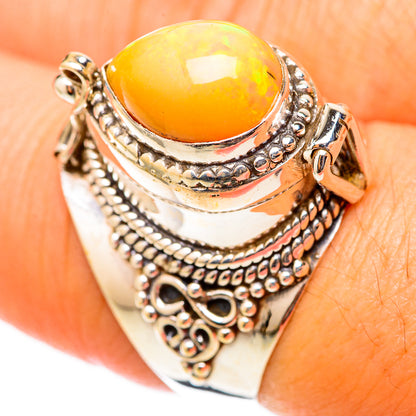 Poison Natural sterling silver opal ring with oval orange-yellow gemstone bezel setting