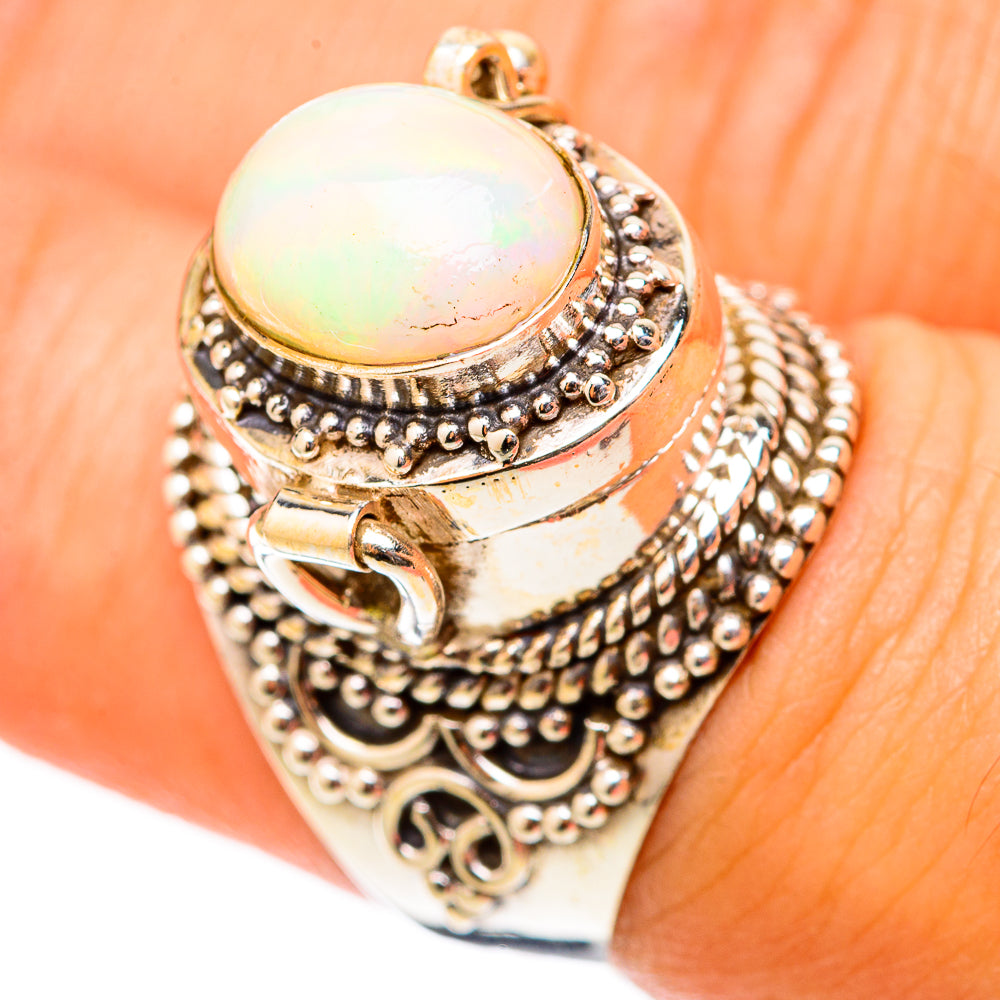 Ethiopian opal cabochon ring in 925 sterling silver with ornate beadwork setting
