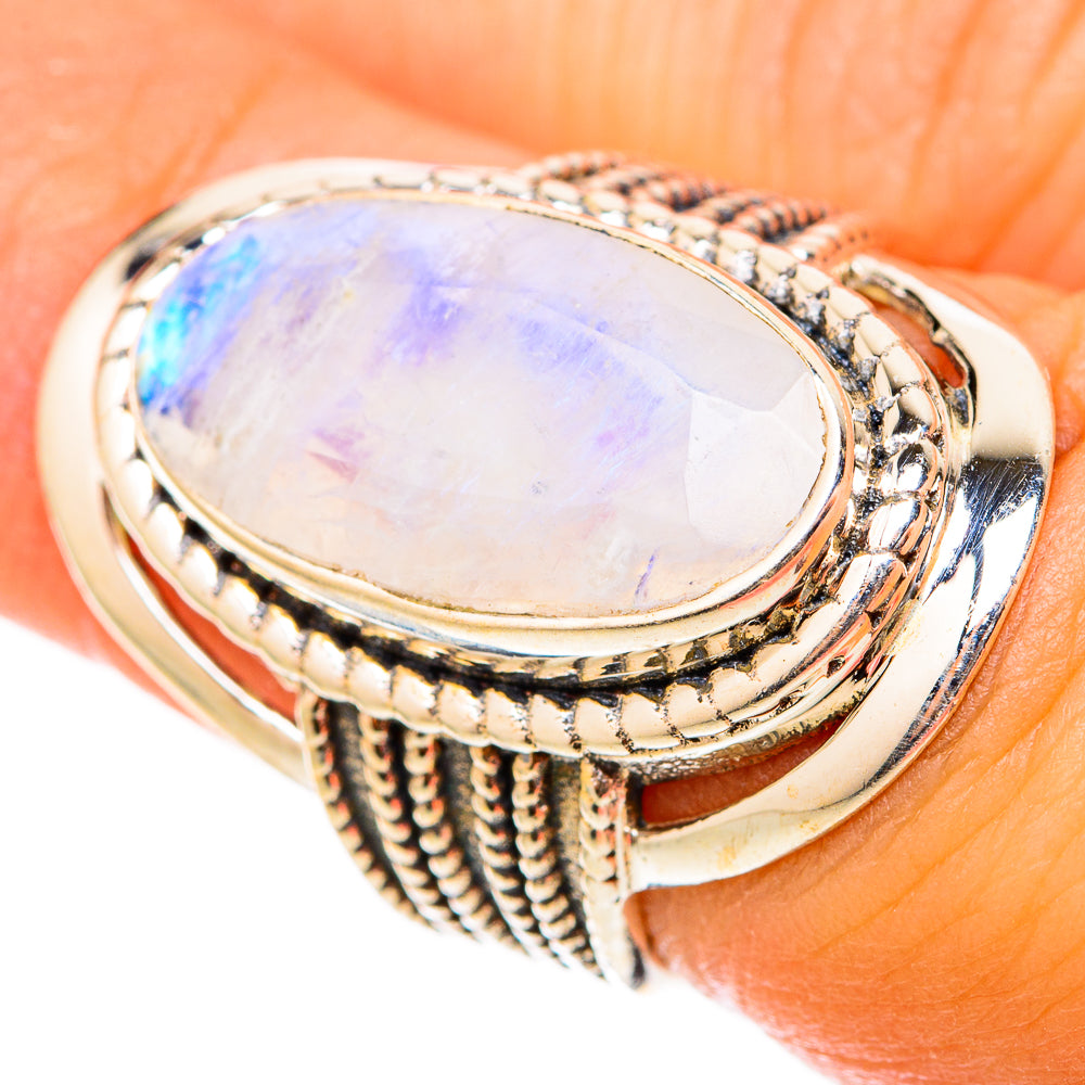 Rainbow Moonstone Rings handcrafted by Ana Silver Co - RING117783