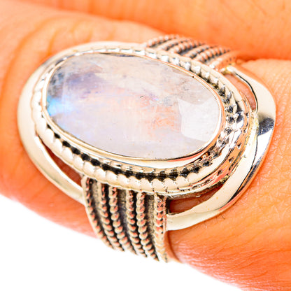 Rainbow Moonstone Rings handcrafted by Ana Silver Co - RING117810