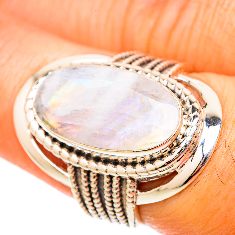 Rainbow Moonstone Rings handcrafted by Ana Silver Co - RING117837