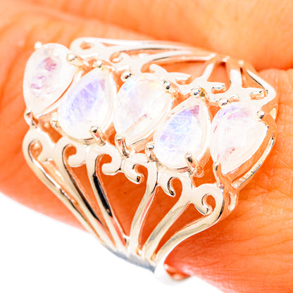 Rainbow Moonstone Rings handcrafted by Ana Silver Co - RING117840