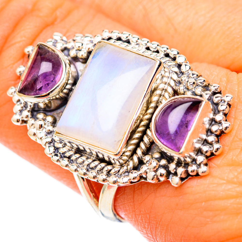 Rainbow Moonstone Rings handcrafted by Ana Silver Co - RING117867