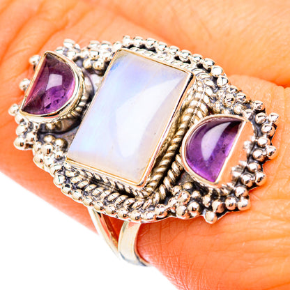 Rainbow Moonstone Rings handcrafted by Ana Silver Co - RING117867