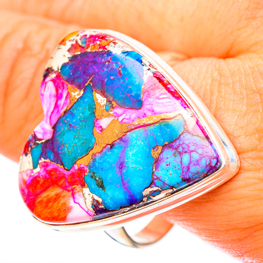 Kingman Pink Dahlia Turquoise Rings handcrafted by Ana Silver Co - RING117873