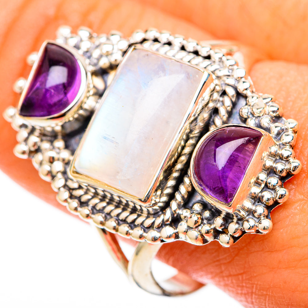 Rainbow Moonstone Rings handcrafted by Ana Silver Co - RING117899