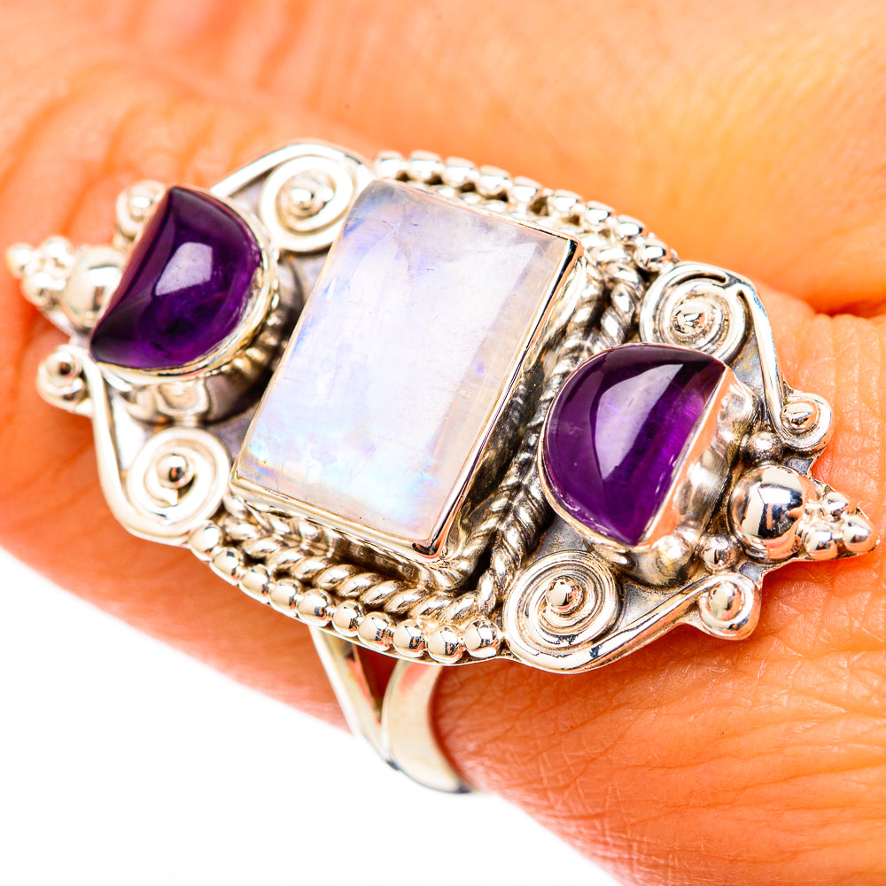 Rainbow Moonstone Rings handcrafted by Ana Silver Co - RING117900
