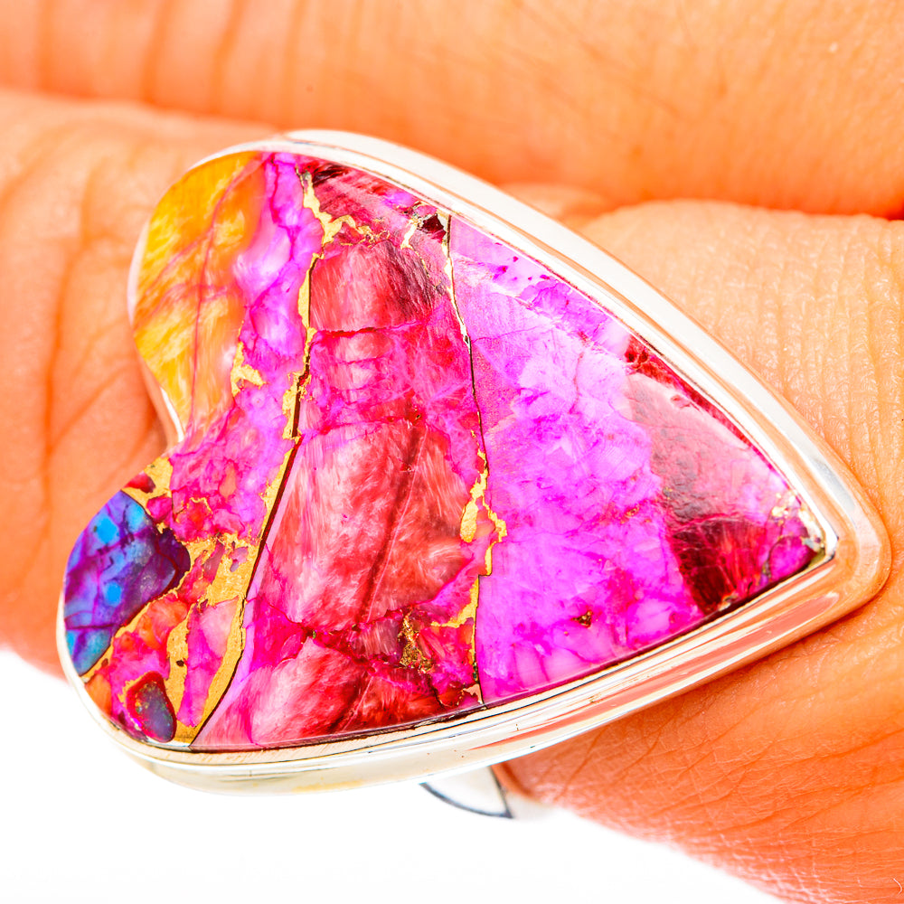 Kingman Pink Dahlia Turquoise Rings handcrafted by Ana Silver Co - RING117906