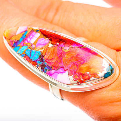 Kingman Pink Dahlia Turquoise Rings handcrafted by Ana Silver Co - RING117907