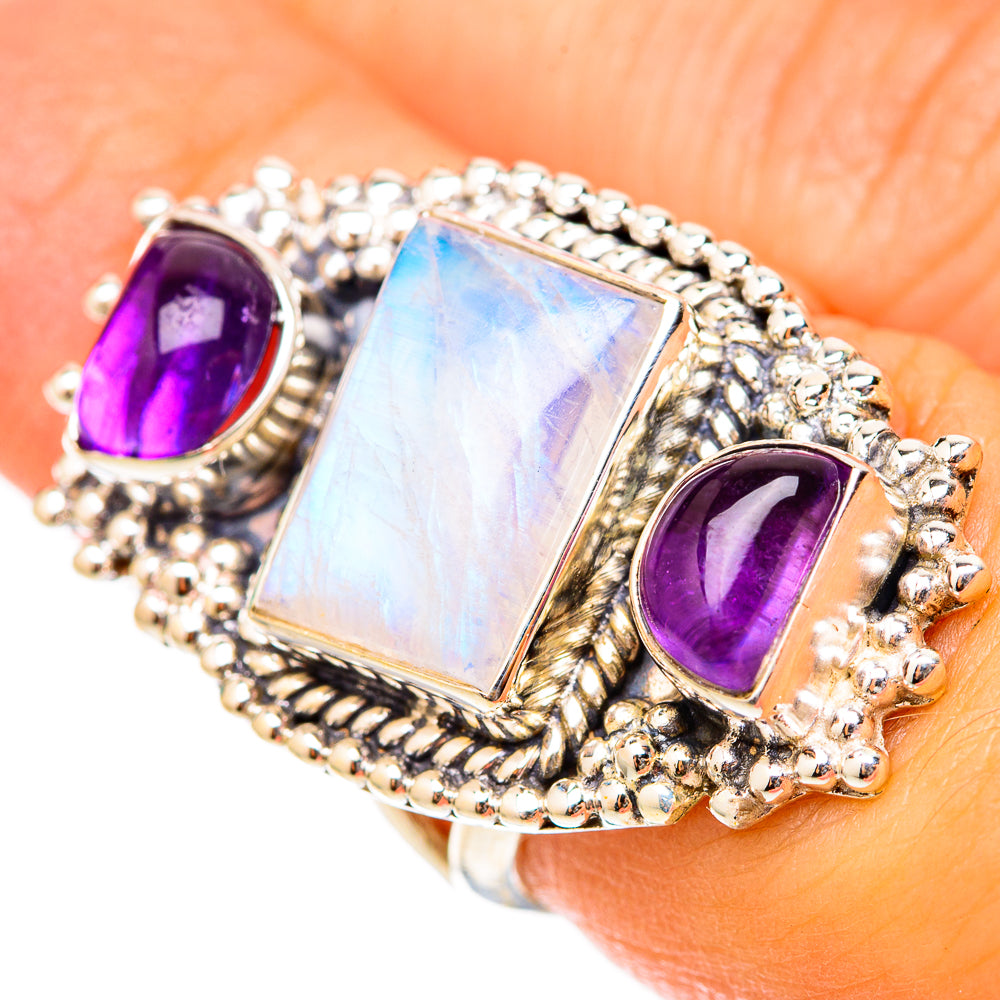 Rainbow Moonstone Rings handcrafted by Ana Silver Co - RING117924