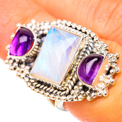 Rainbow Moonstone Rings handcrafted by Ana Silver Co - RING117924