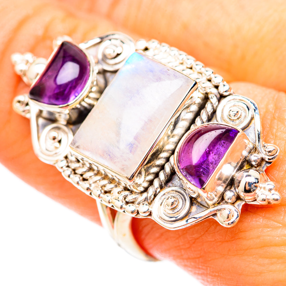 Rainbow Moonstone Rings handcrafted by Ana Silver Co - RING117925