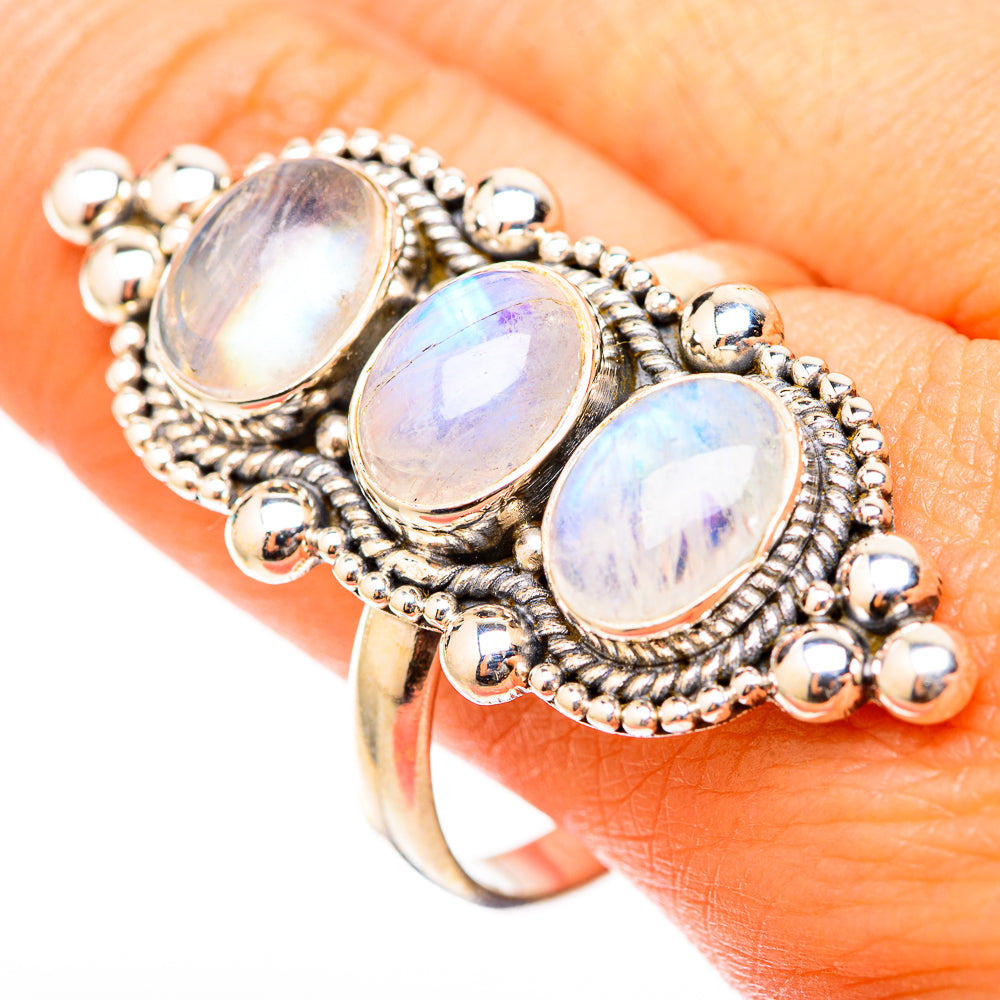 Rainbow Moonstone Rings handcrafted by Ana Silver Co - RING117928