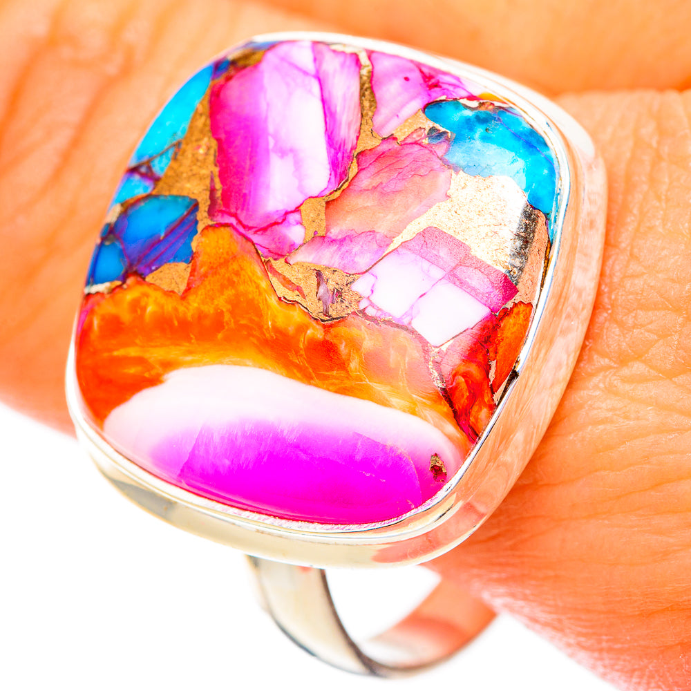 Kingman Pink Dahlia Turquoise Rings handcrafted by Ana Silver Co - RING117931