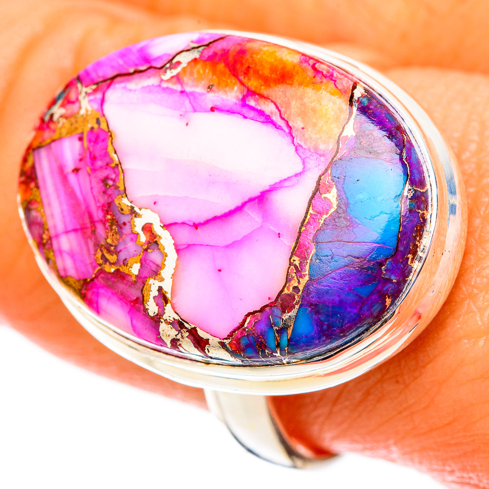 Kingman Pink Dahlia Turquoise Rings handcrafted by Ana Silver Co - RING117933