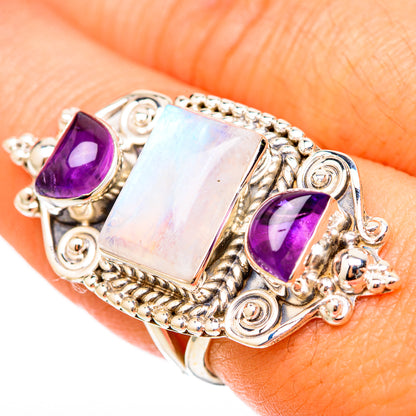 Rainbow Moonstone Rings handcrafted by Ana Silver Co - RING117952