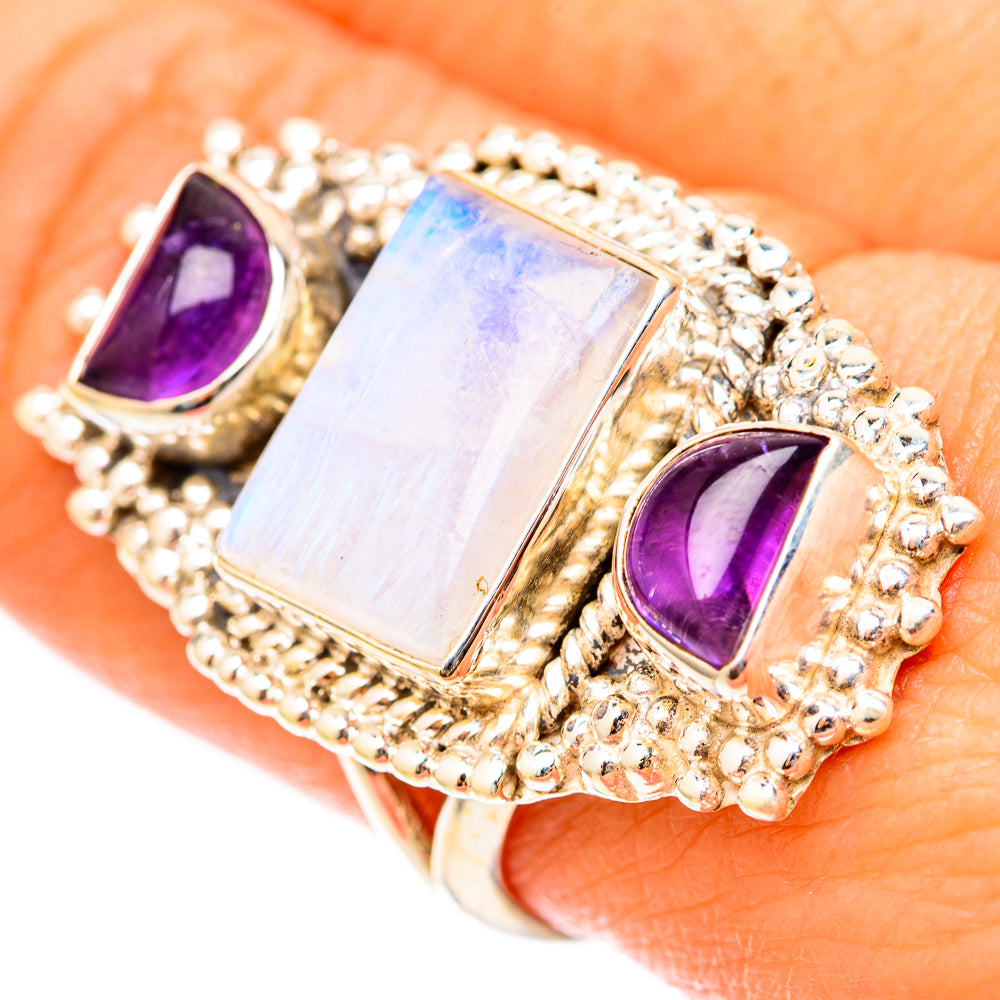 Rainbow Moonstone Rings handcrafted by Ana Silver Co - RING117953