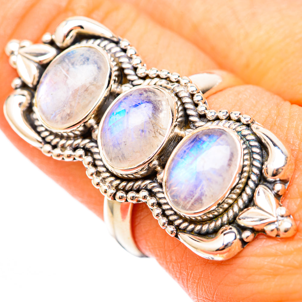 Rainbow Moonstone Rings handcrafted by Ana Silver Co - RING117957