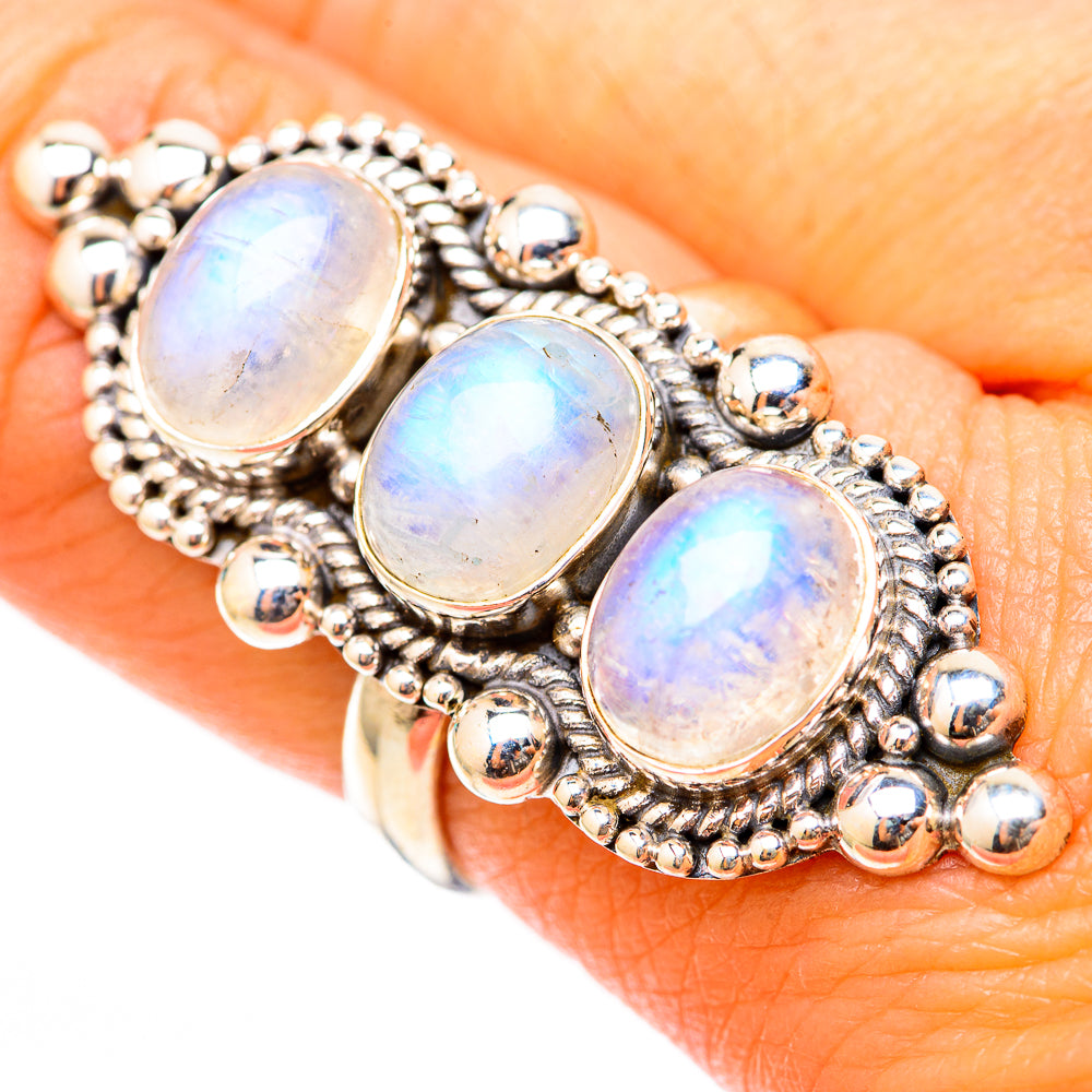 Rainbow Moonstone Rings handcrafted by Ana Silver Co - RING117958