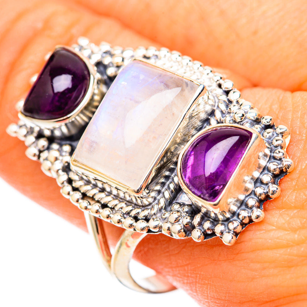 Rainbow Moonstone Rings handcrafted by Ana Silver Co - RING117977