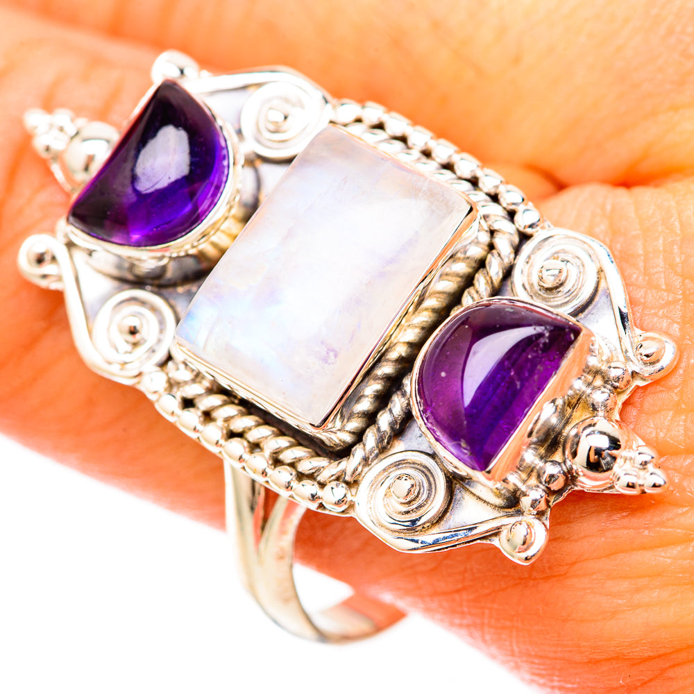 Rainbow Moonstone Rings handcrafted by Ana Silver Co - RING117978