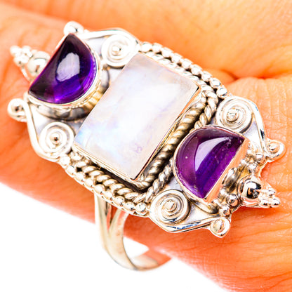 Rainbow Moonstone Rings handcrafted by Ana Silver Co - RING117978