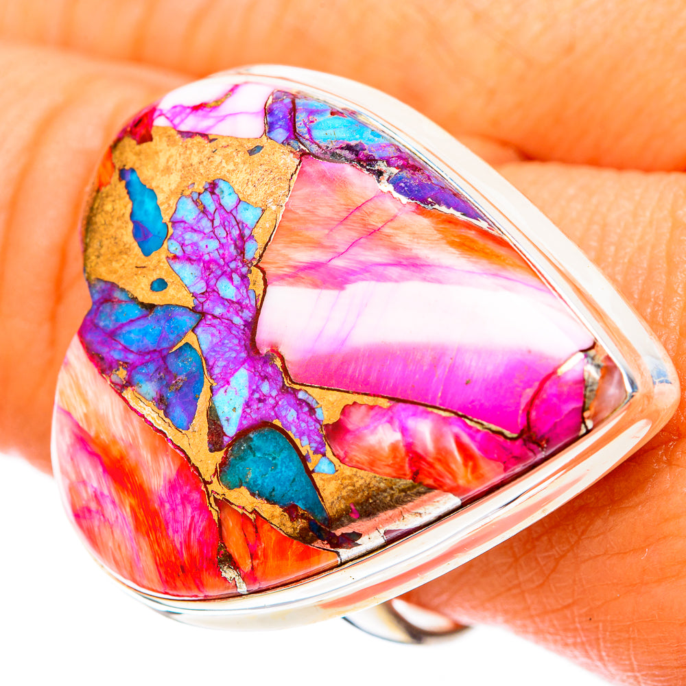 Kingman Pink Dahlia Turquoise Rings handcrafted by Ana Silver Co - RING117986