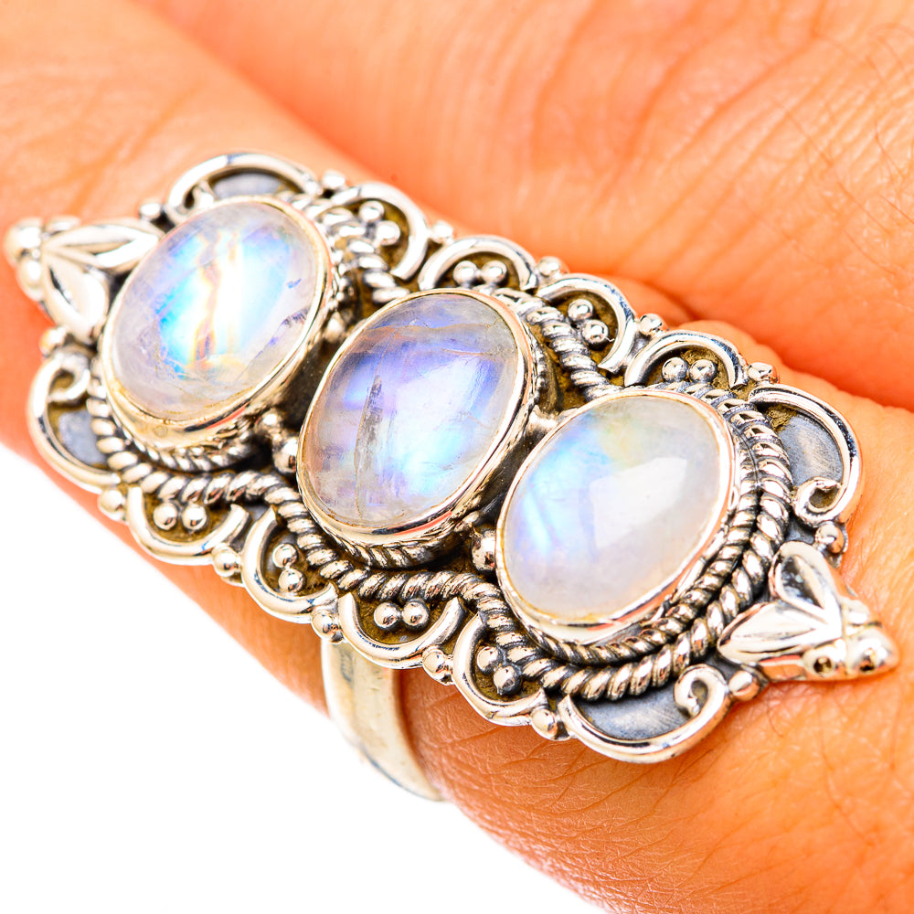 Rainbow Moonstone Rings handcrafted by Ana Silver Co - RING117996