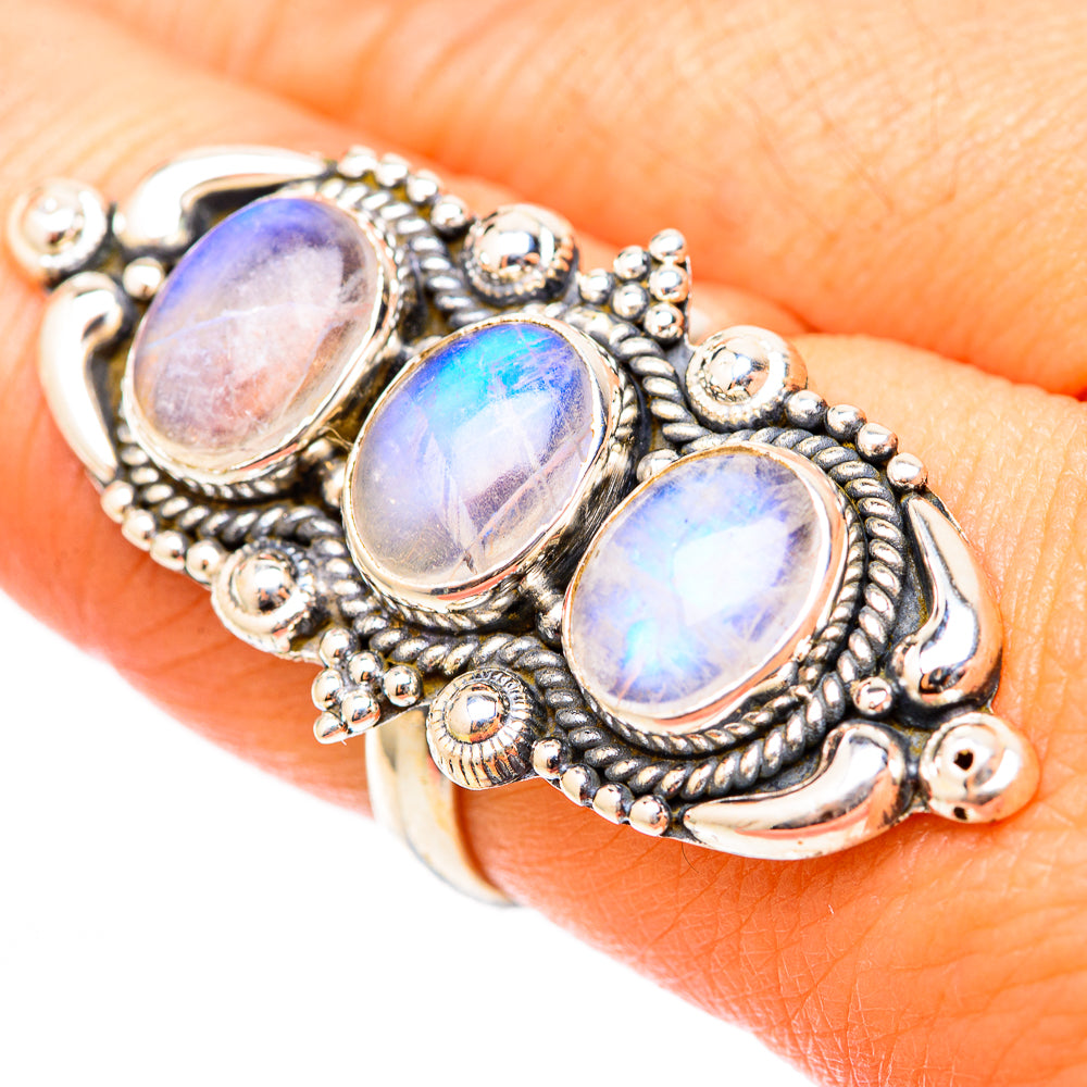 Rainbow Moonstone Rings handcrafted by Ana Silver Co - RING117997