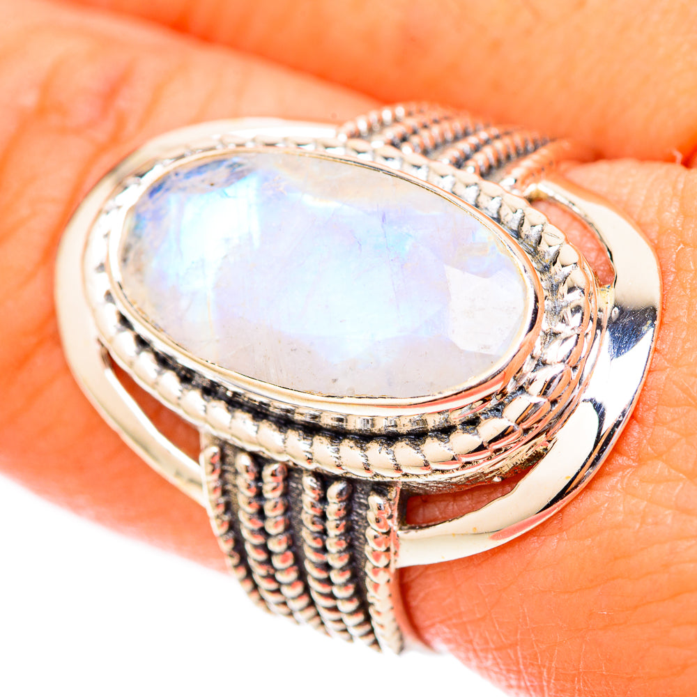 Rainbow Moonstone Rings handcrafted by Ana Silver Co - RING118017