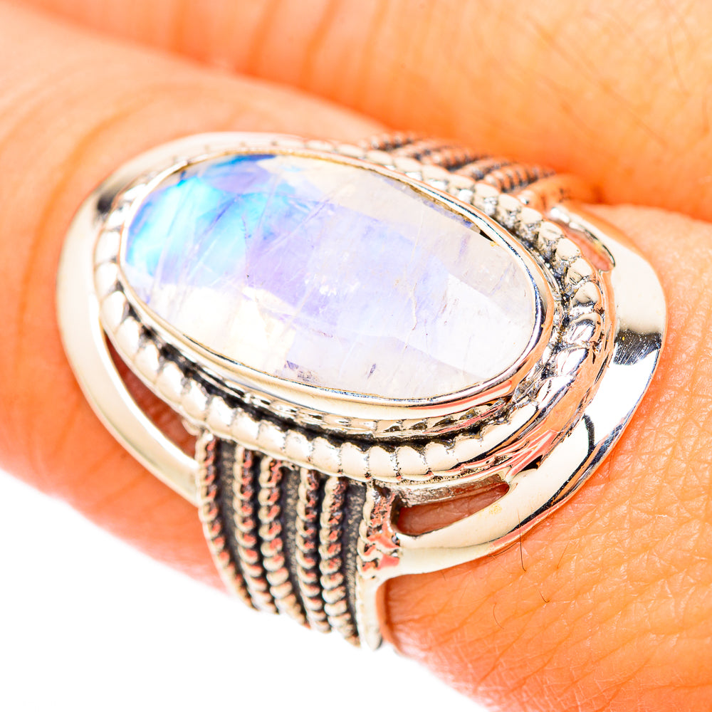 Rainbow Moonstone Rings handcrafted by Ana Silver Co - RING118039