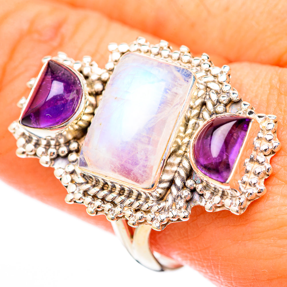 Rainbow Moonstone Rings handcrafted by Ana Silver Co - RING118056