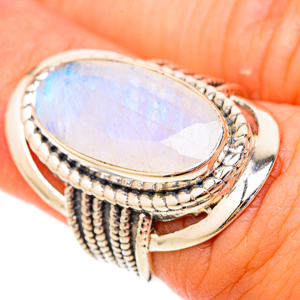 Rainbow Moonstone Rings handcrafted by Ana Silver Co - RING118058