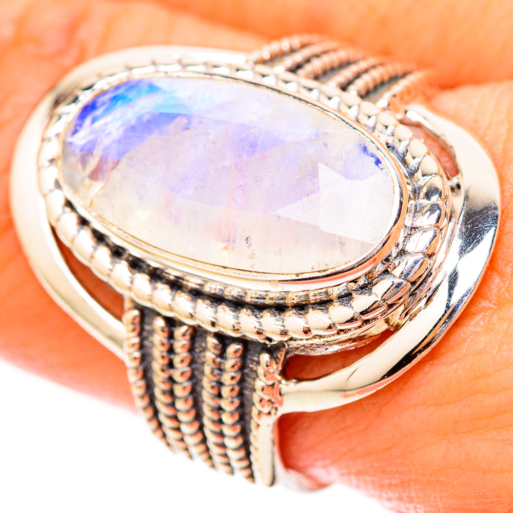 Rainbow Moonstone Rings handcrafted by Ana Silver Co - RING118078