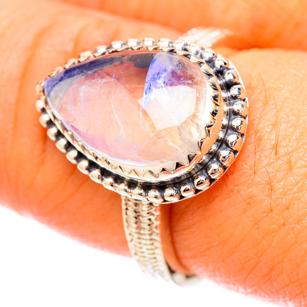 Rainbow Moonstone Rings handcrafted by Ana Silver Co - RING118081