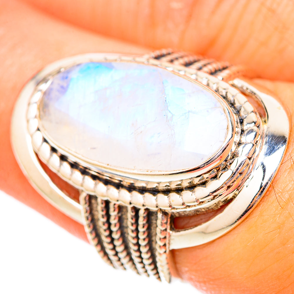 Rainbow Moonstone Rings handcrafted by Ana Silver Co - RING118098