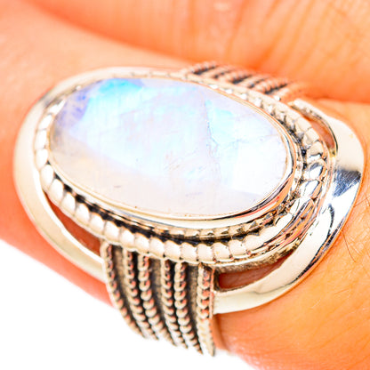 Rainbow Moonstone Rings handcrafted by Ana Silver Co - RING118098