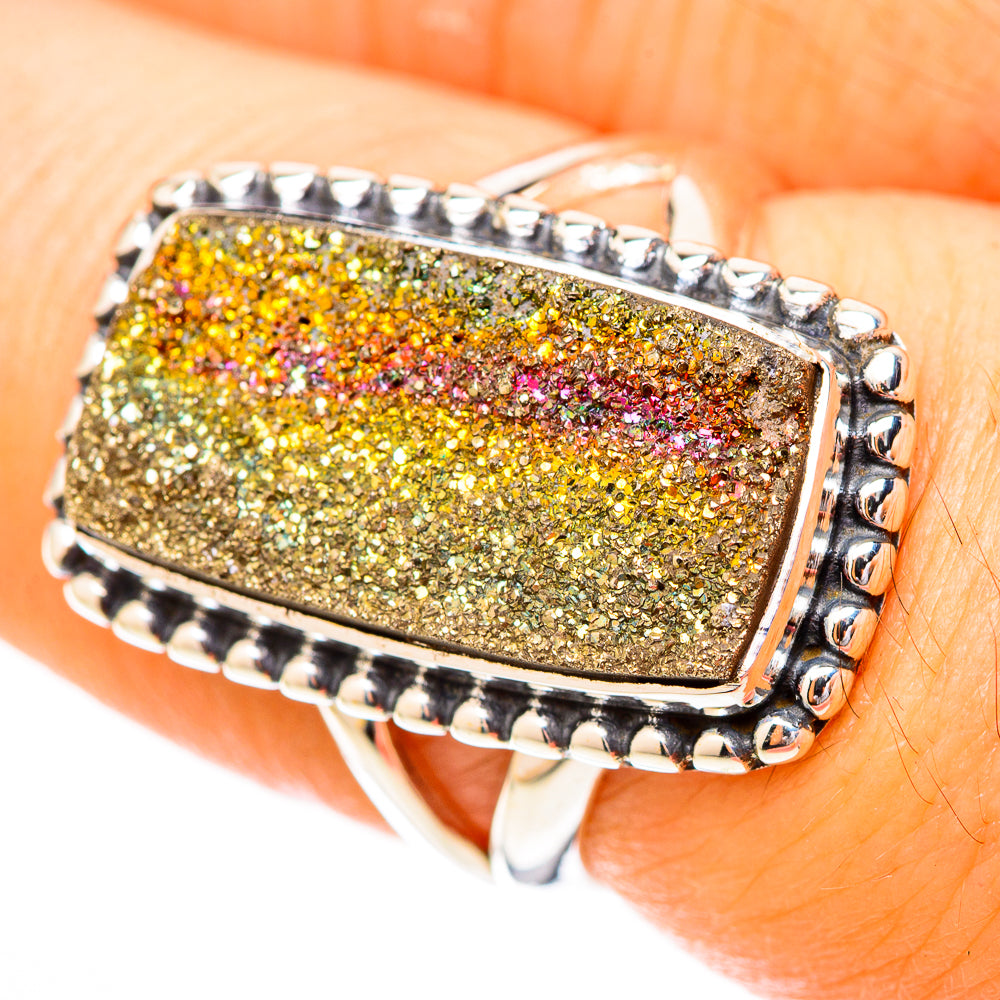 Spectro Pyrite Druzy Rings handcrafted by Ana Silver Co - RING118124
