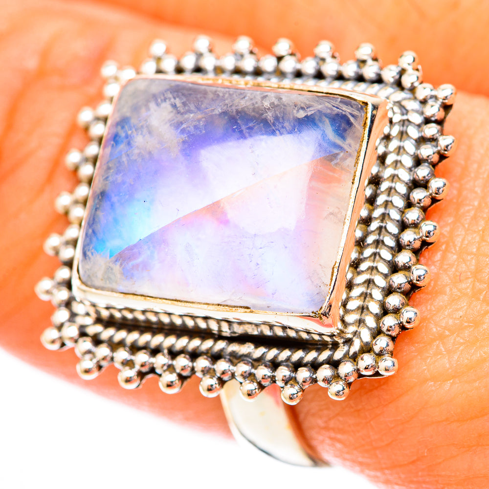 Rainbow Moonstone Rings handcrafted by Ana Silver Co - RING118126
