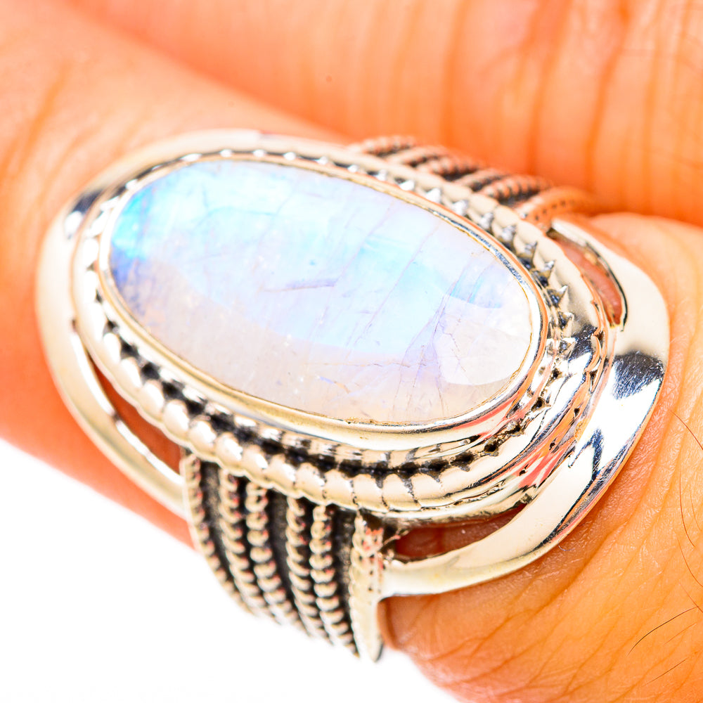 Rainbow Moonstone Rings handcrafted by Ana Silver Co - RING118128